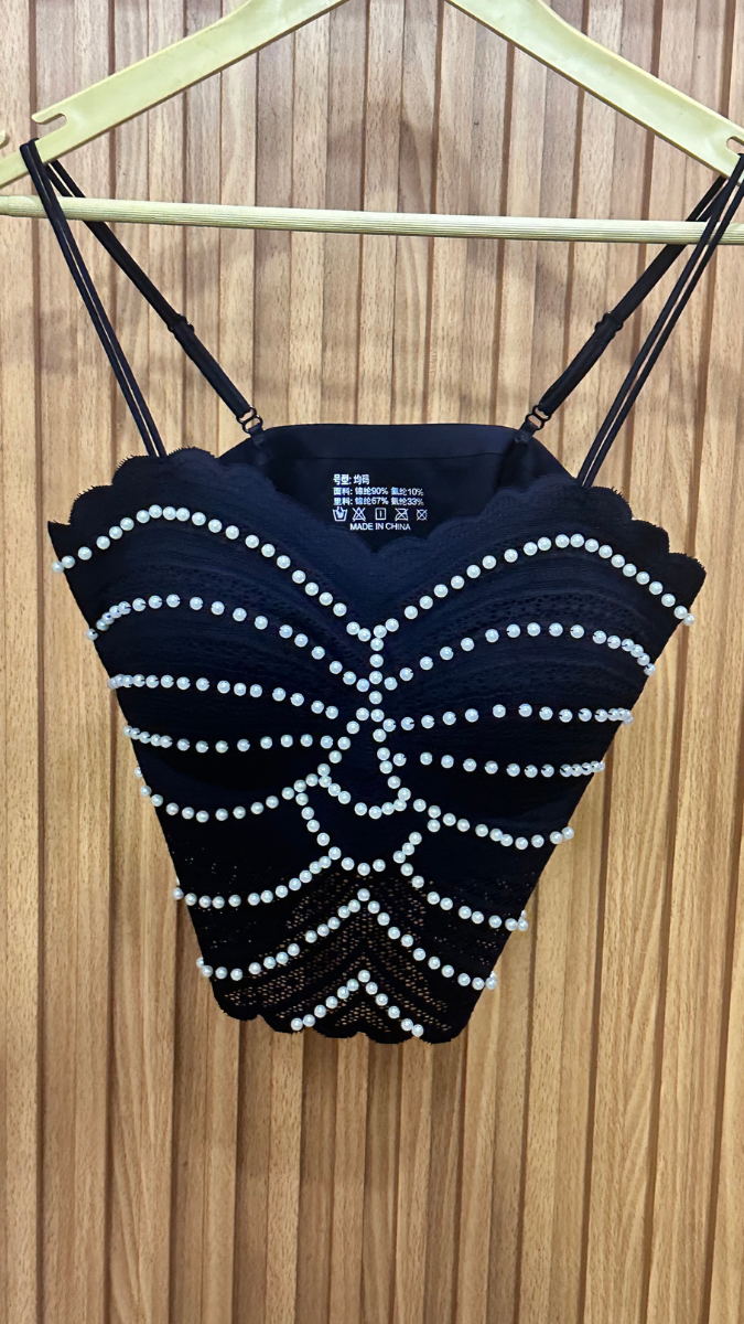 Wavy Rhinestone Strap Crop Top FC1856