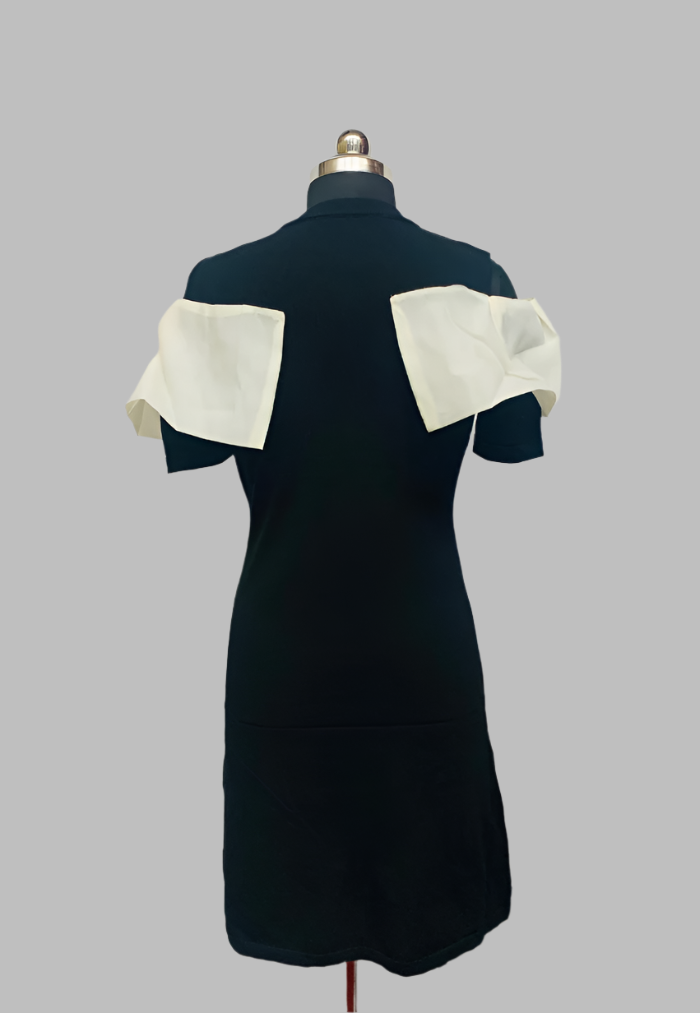 White Ruffle Black Off- Shoulder Dress