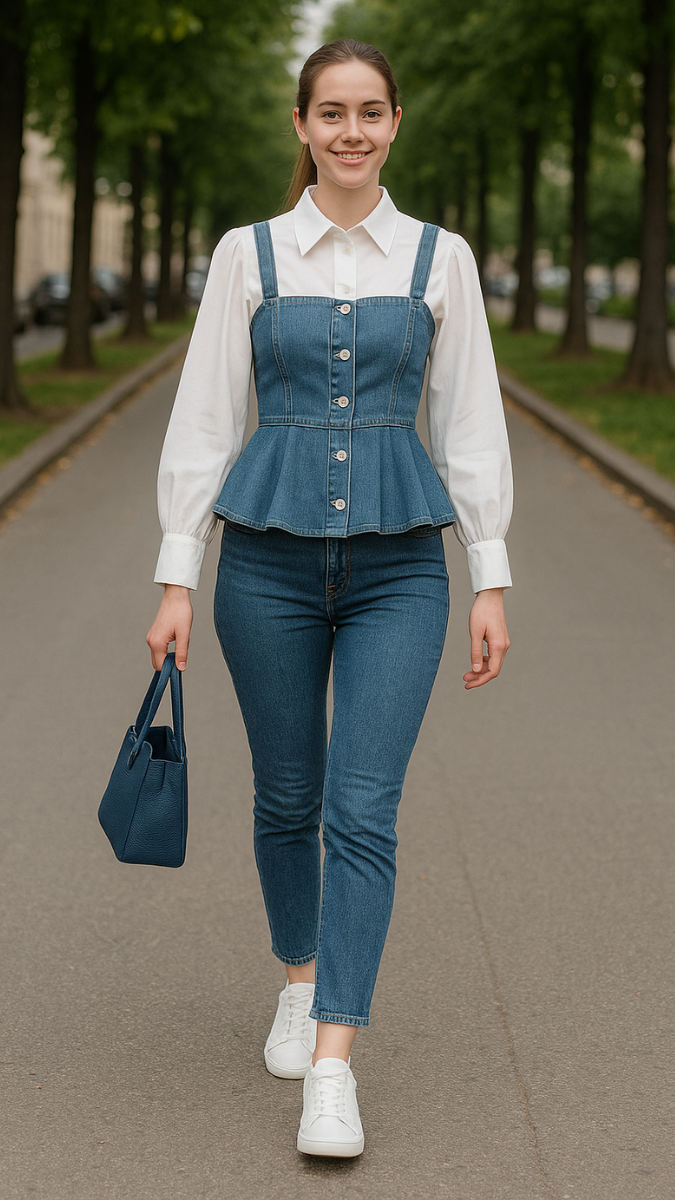 White Shirt With Denim Corset FC1473