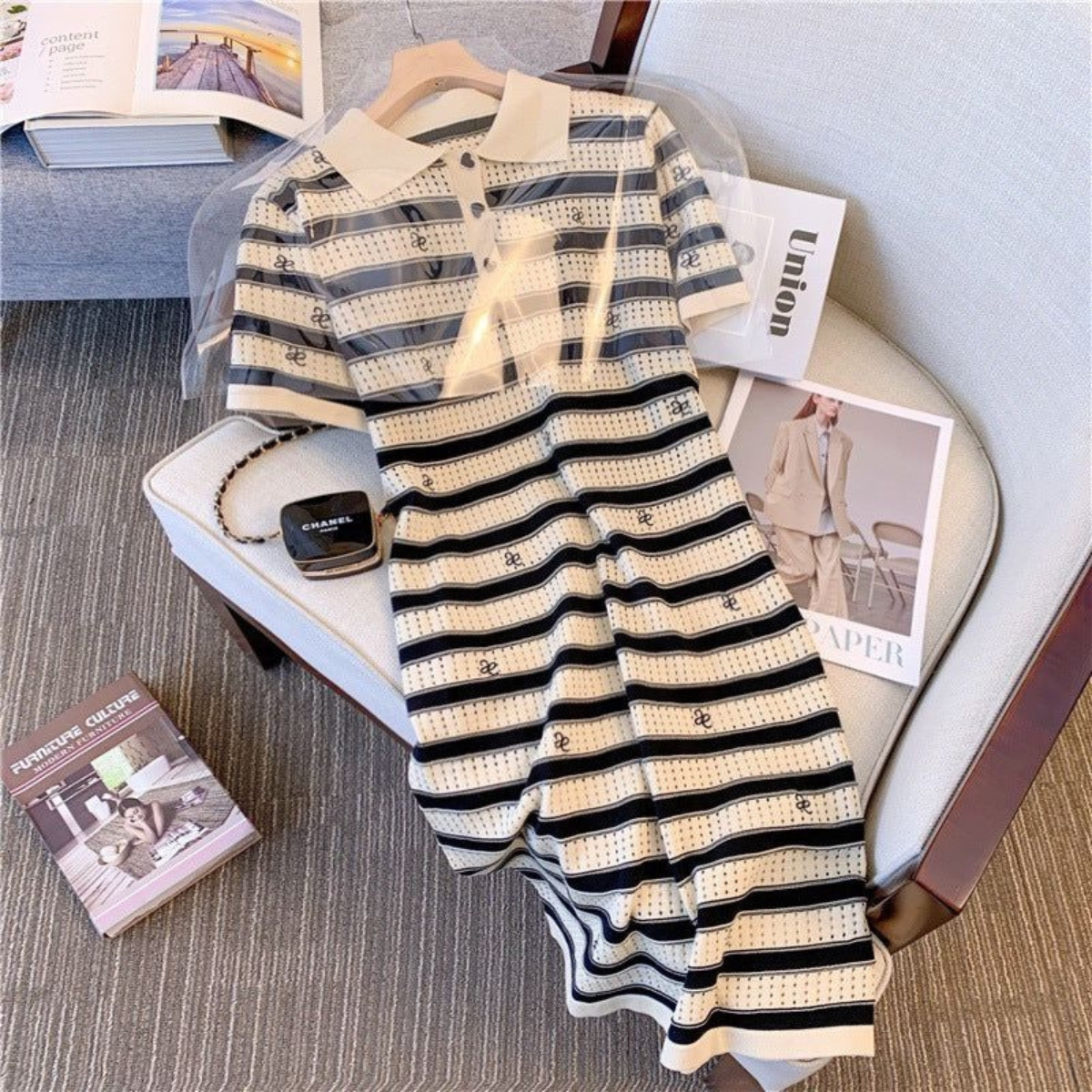 White and Black Striped Dress