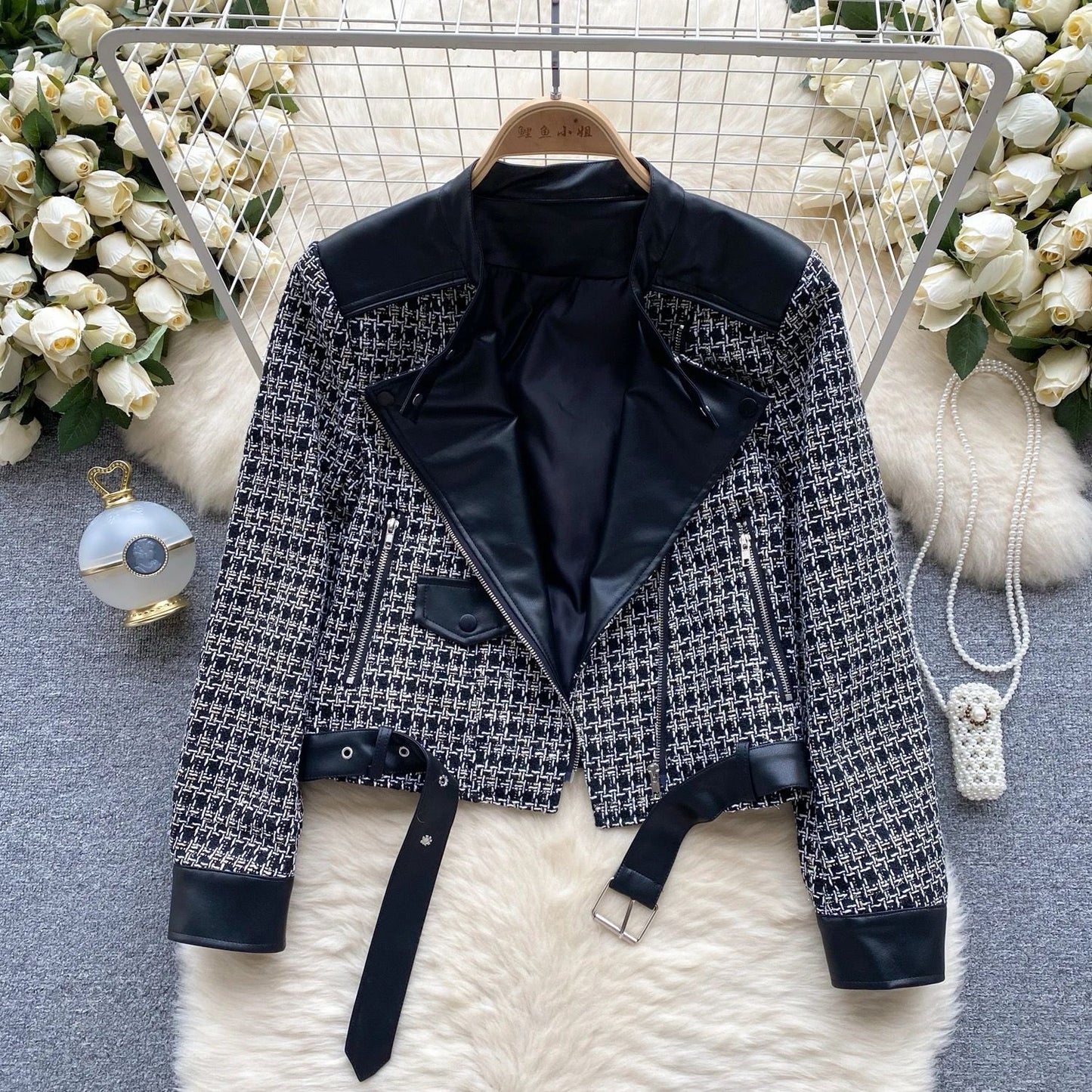 Winter Stylish Check Pattern Black Jacket