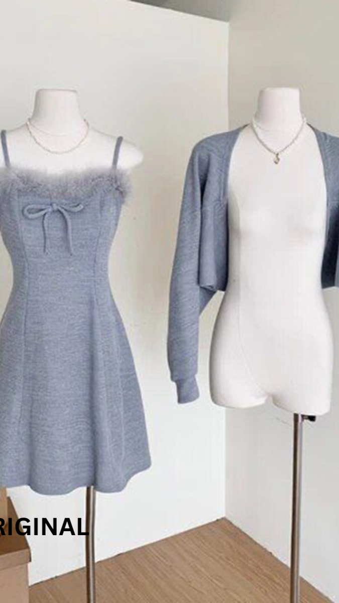 Women Knitted Two Piece Suspender Skirt Winter Dress FC1488