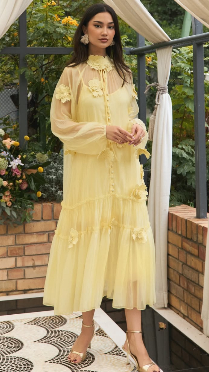 Women Midi Dress Embedded With Flowers FC1885