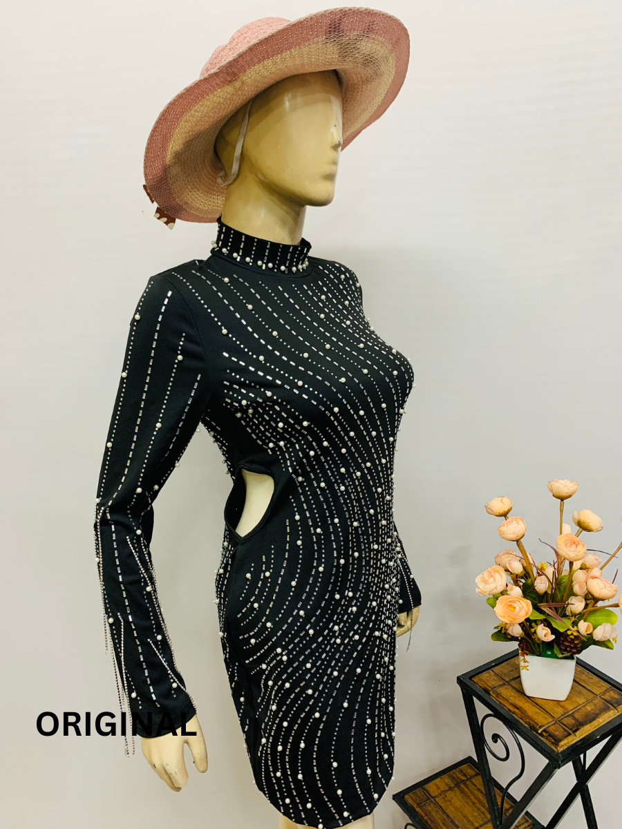 Women Rhinestone and Pearl Embedded Dress