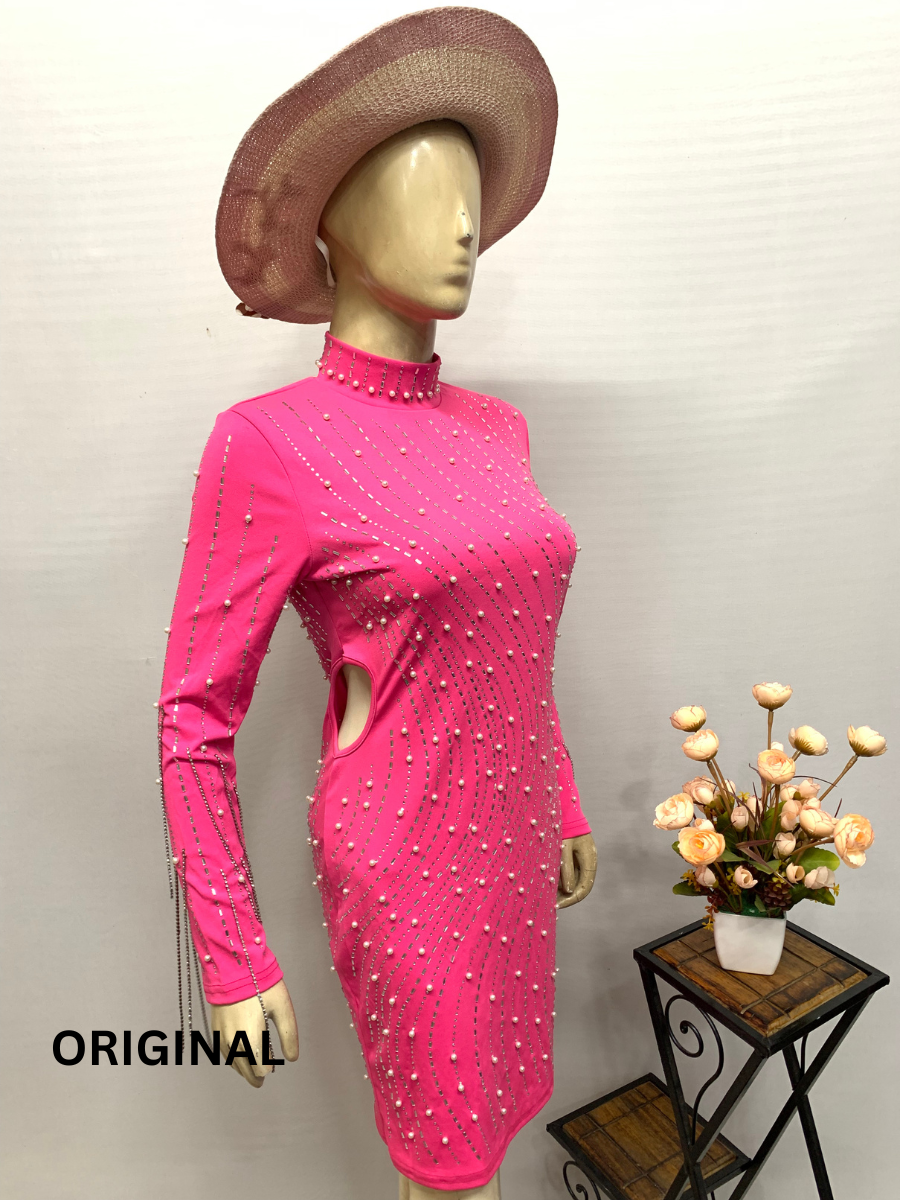 Women Rhinestone and Pearl Embedded Dress