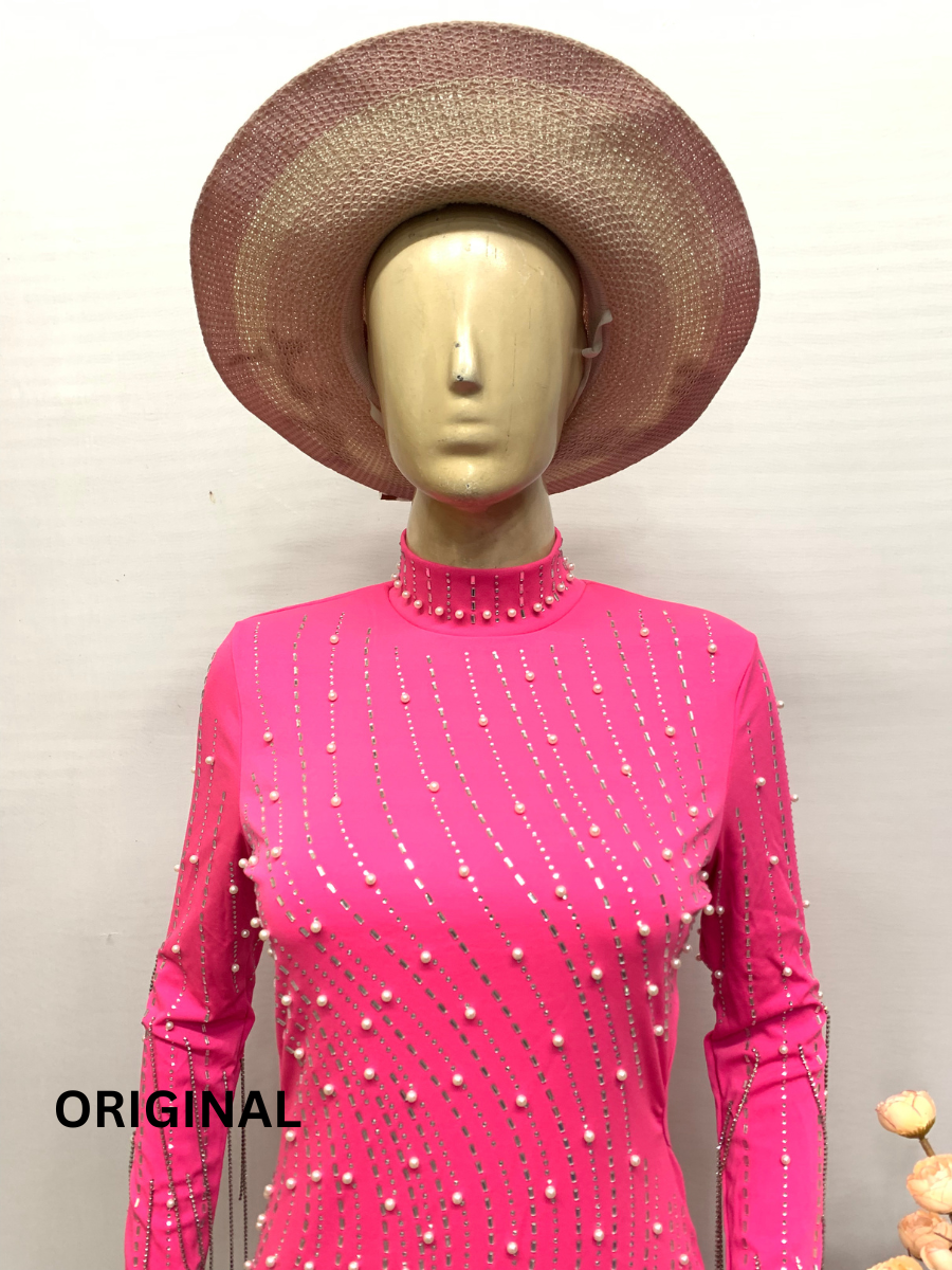Women Rhinestone and Pearl Embedded Dress