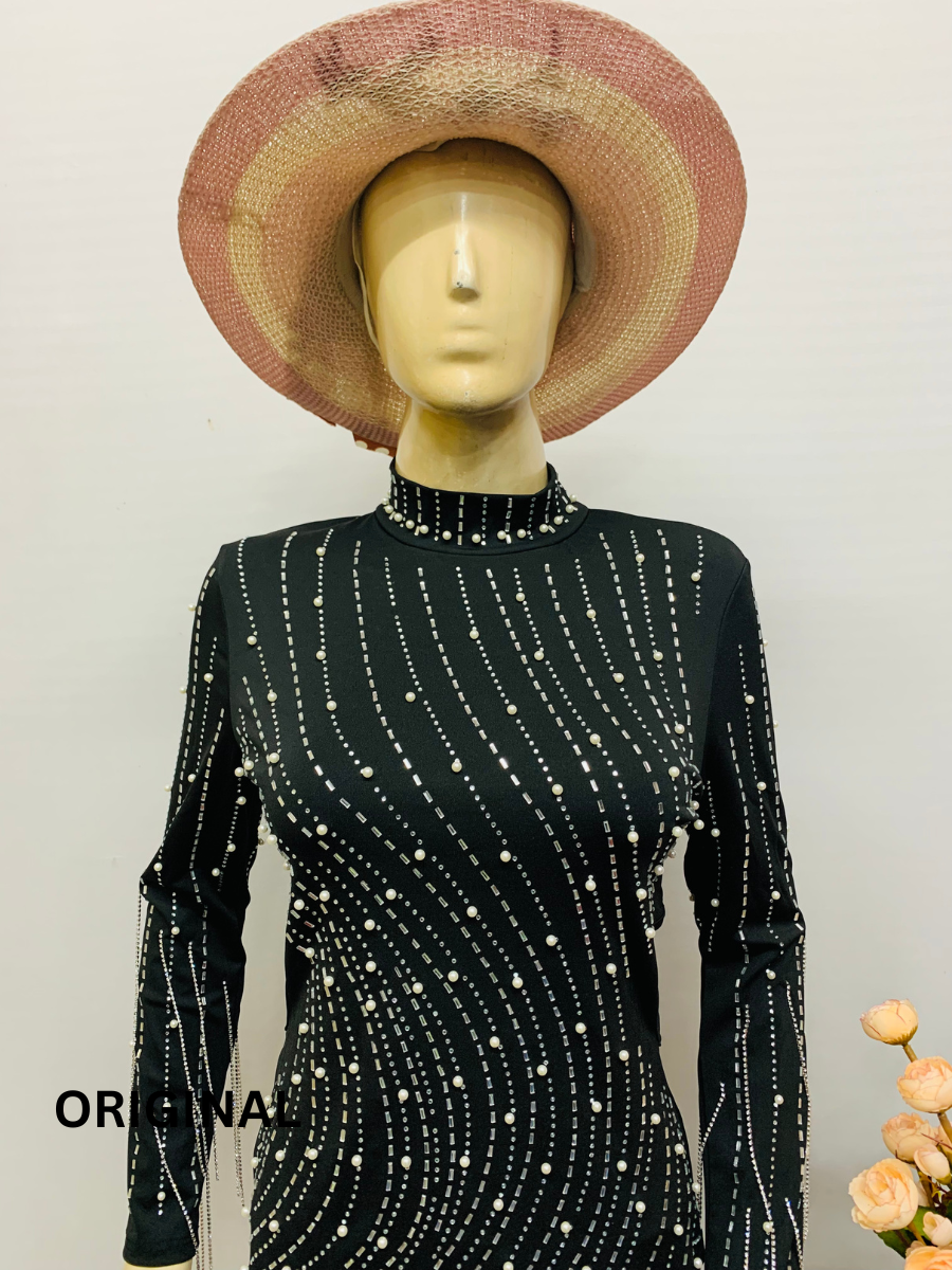 Women Rhinestone and Pearl Embedded Dress