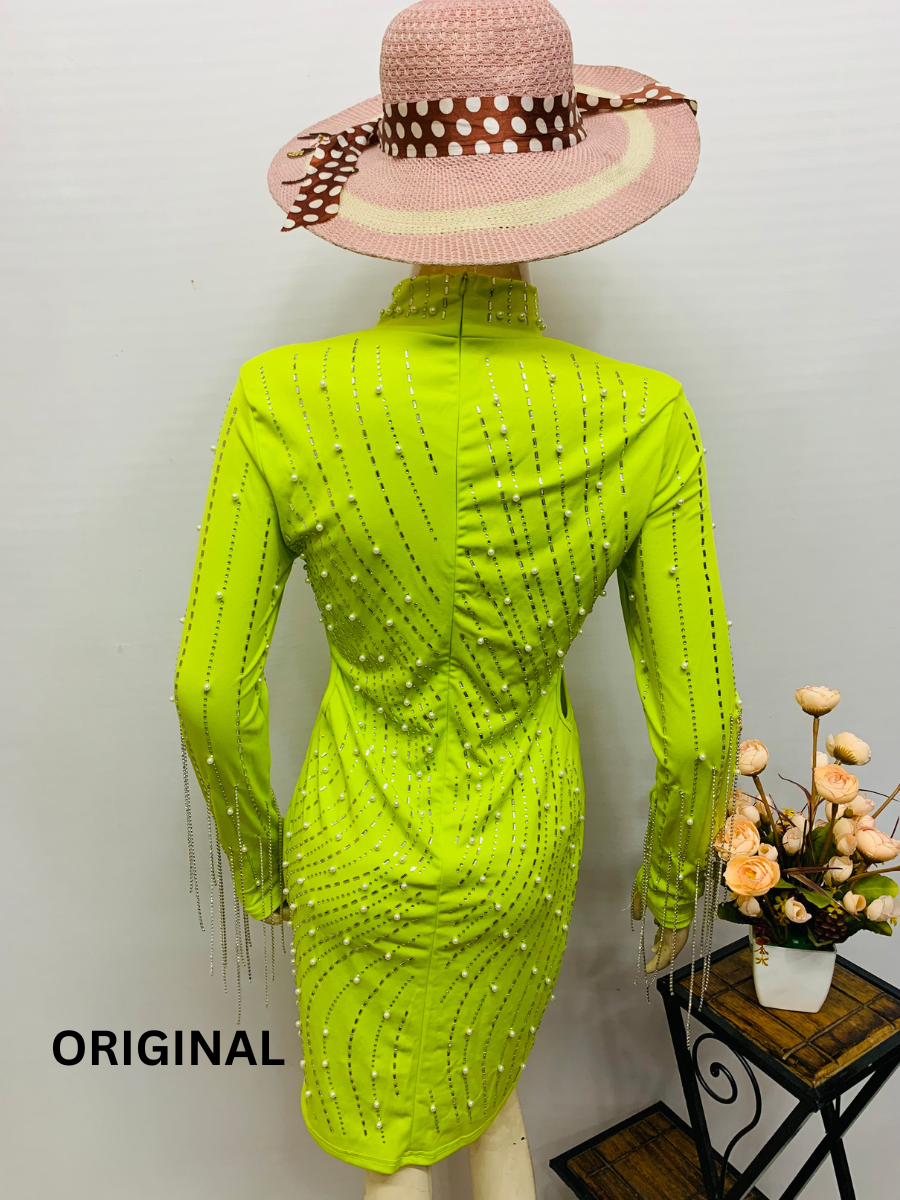 Women Rhinestone and Pearl Embedded Dress