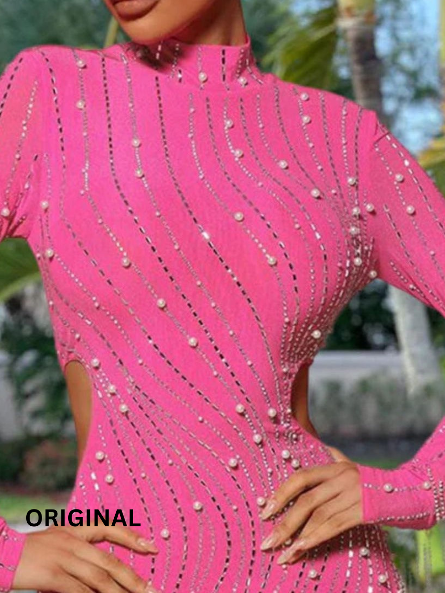 Women Rhinestone and Pearl Embedded Dress