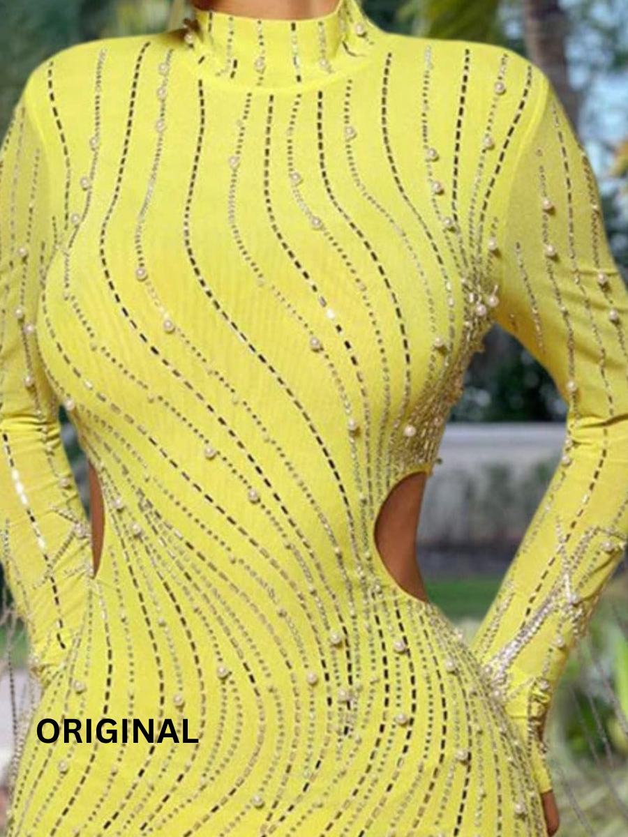 Women Rhinestone and Pearl Embedded Dress