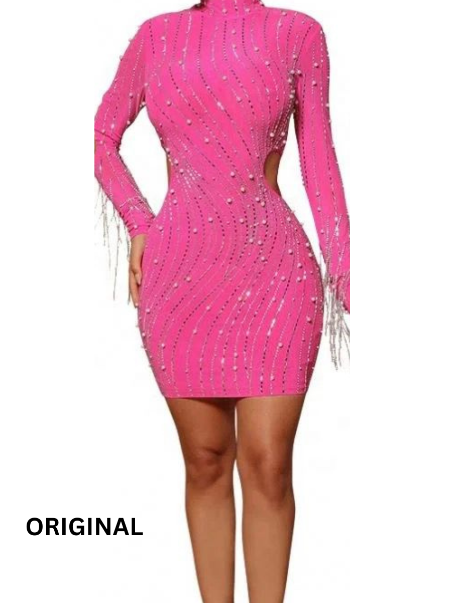 Women Rhinestone and Pearl Embedded Dress