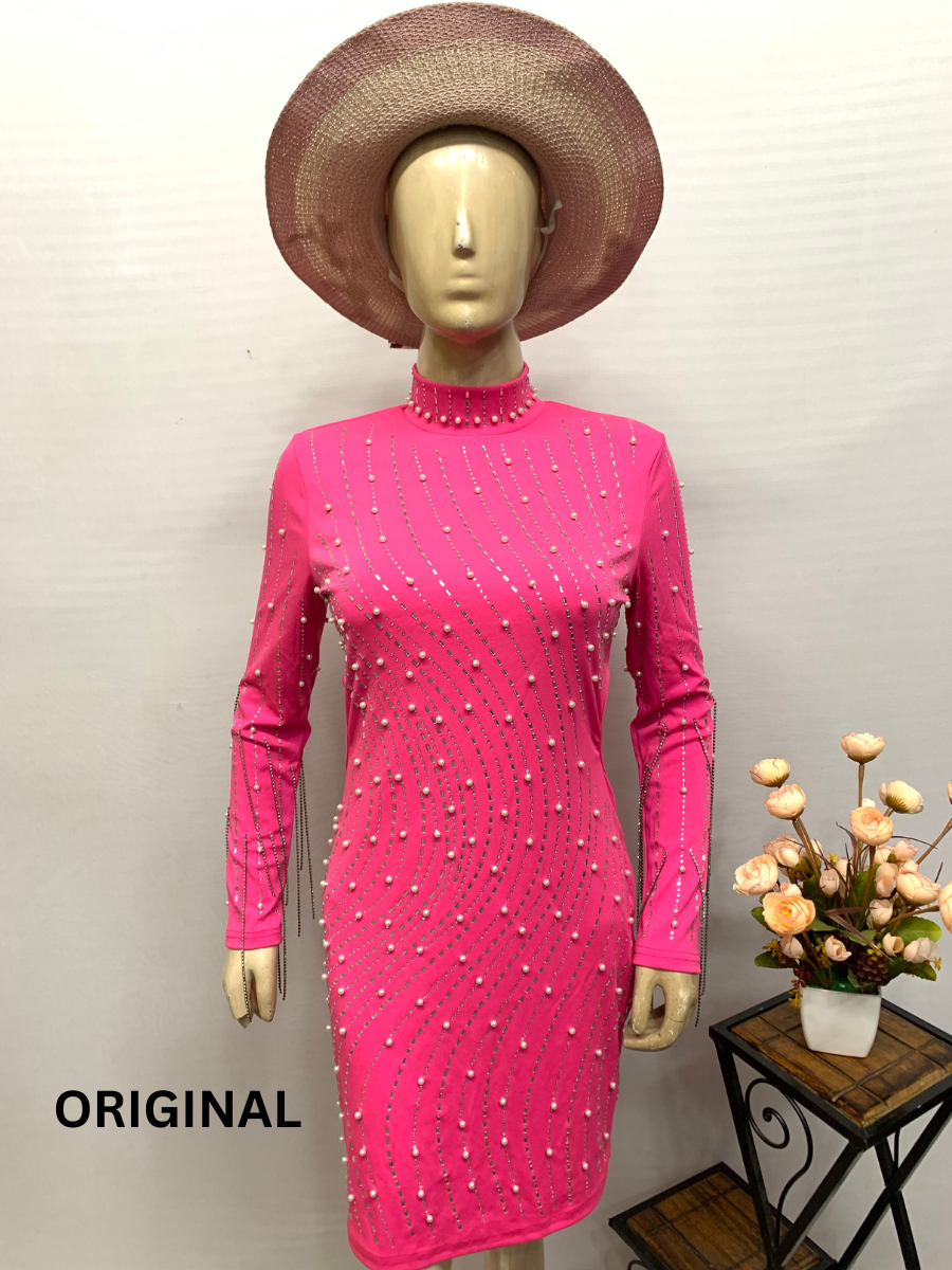 Women Rhinestone and Pearl Embedded Dress