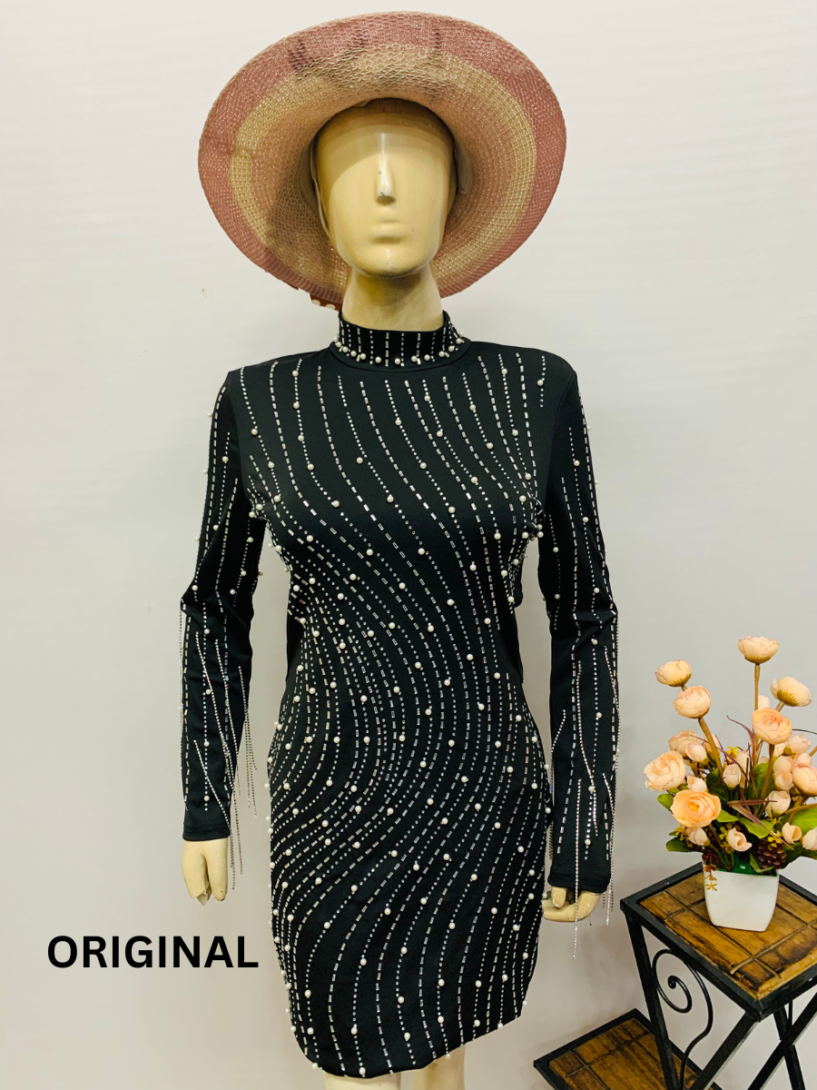 Women Rhinestone and Pearl Embedded Dress