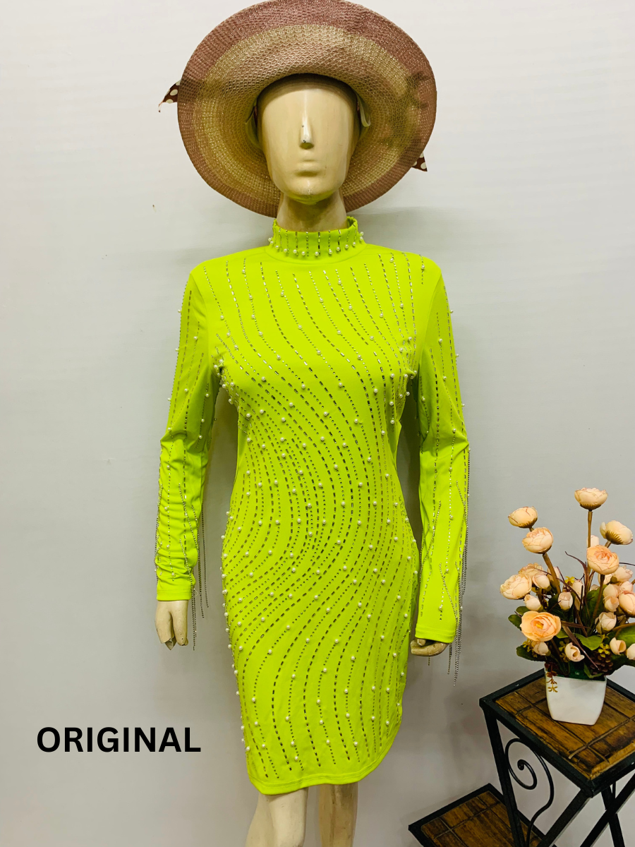 Women Rhinestone and Pearl Embedded Dress