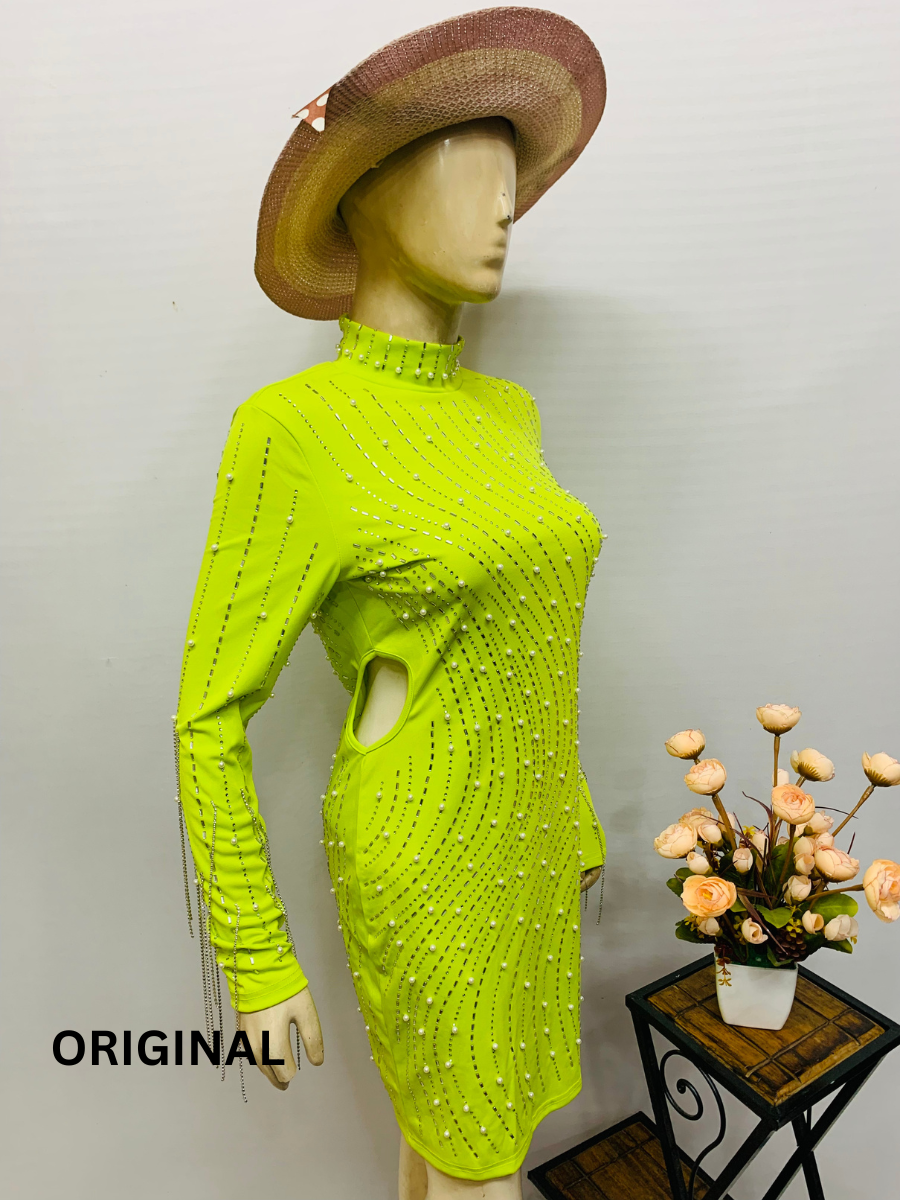 Women Rhinestone and Pearl Embedded Dress