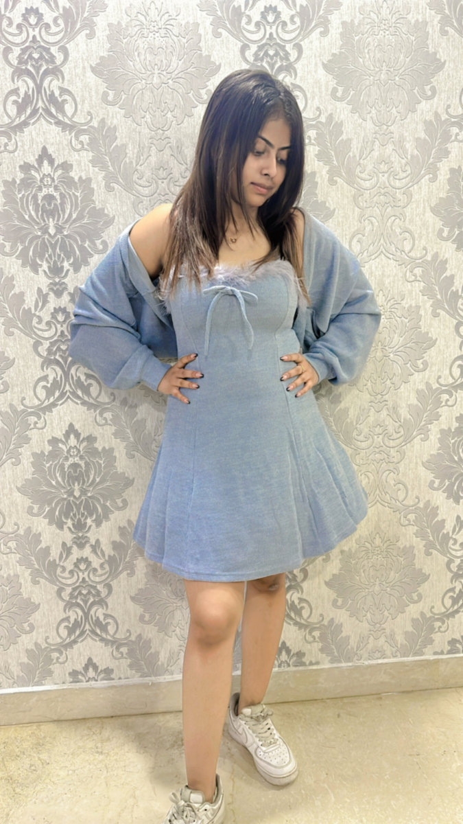 Women Knitted Two Piece Suspender Skirt Winter Dress FC1488