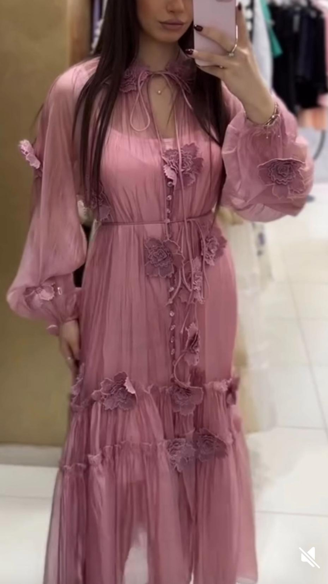Women Midi Dress Embedded With Flowers FC1885