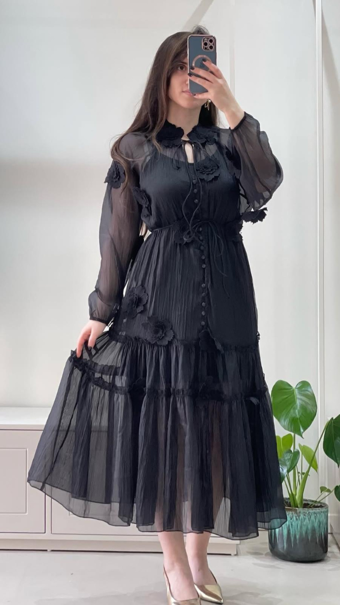 Women Midi Dress Embedded With Flowers FC1885