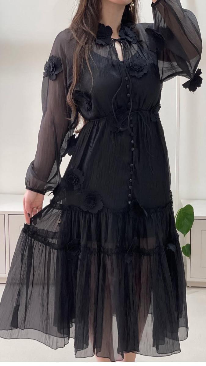 Women Midi Dress Embedded With Flowers FC1885