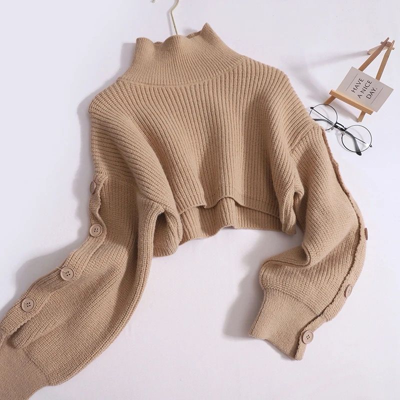 Woolen Crop Top For Women beige