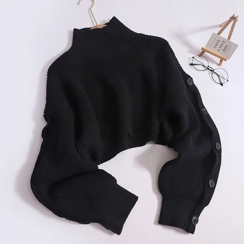 Woolen Crop Top For Women black