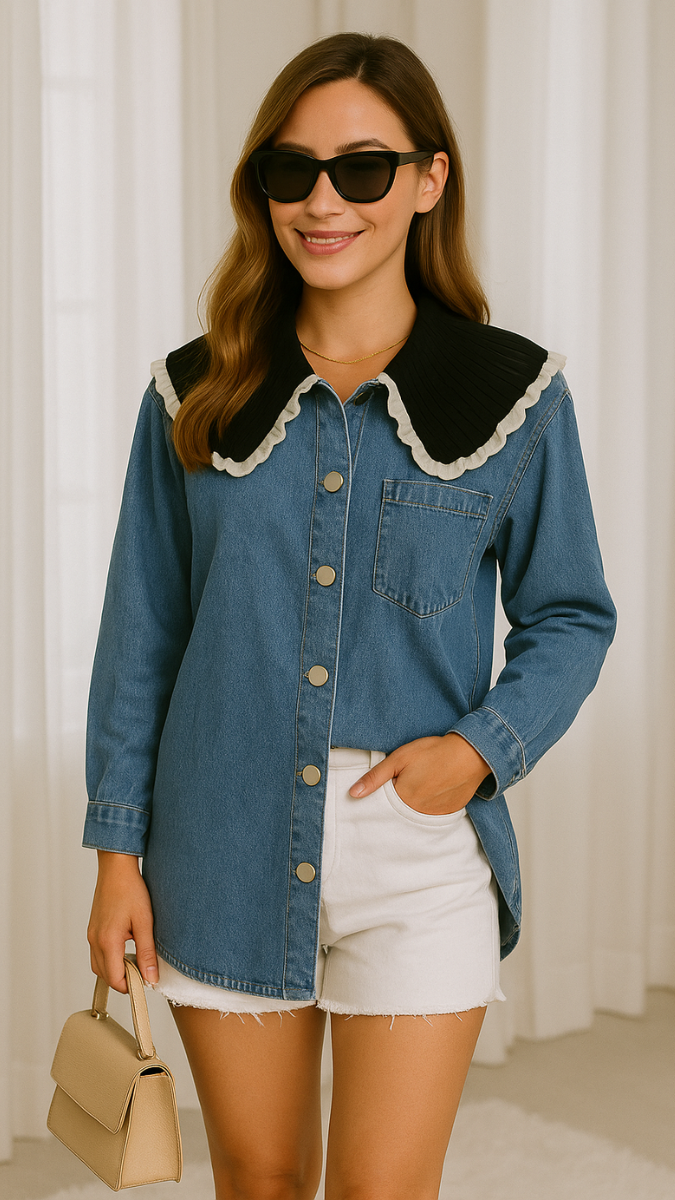 Woolen Collar Denim Shirt FC1564