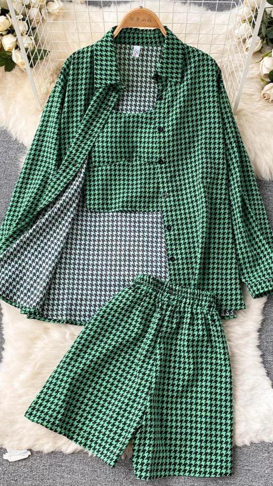 Fc Casual Style Plaid Two-Piece Pants Suit