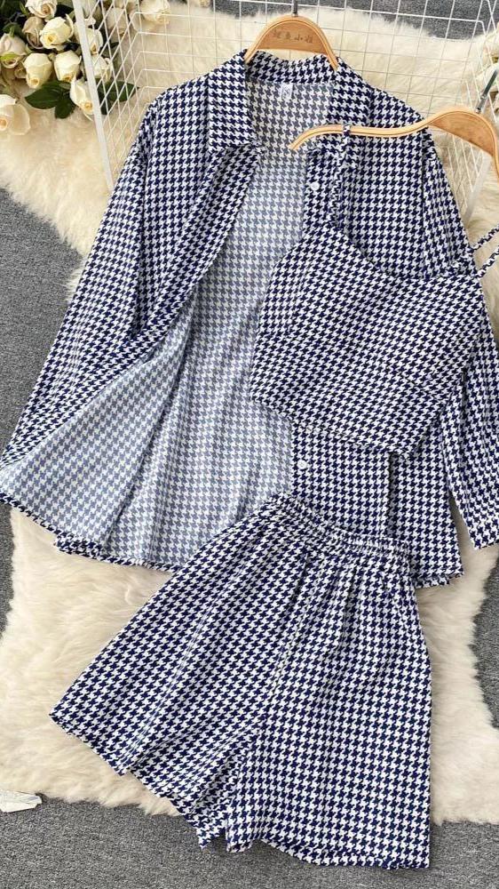 Fc Casual Style Plaid Two-Piece Pants Suit