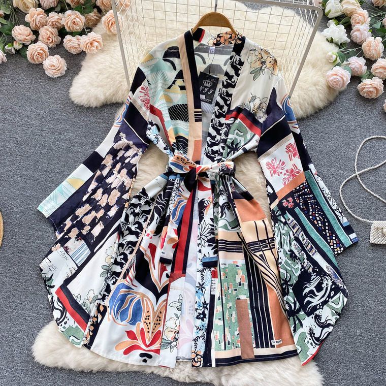 Fc New Patchwork Kimono Coat Loose Trousers