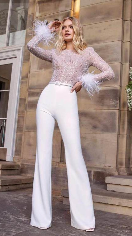 Fc Fashion Feather Sequin Stitching Jumpsuit