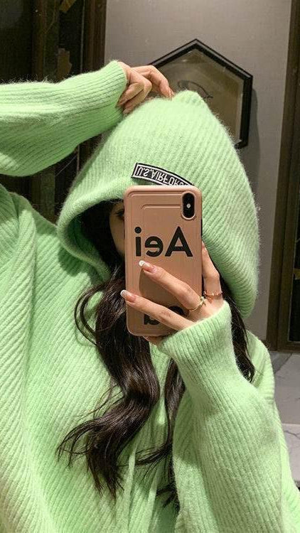Fc Fashion Lazy Wind Hooded Sticker Standard Pullover Top Trendy