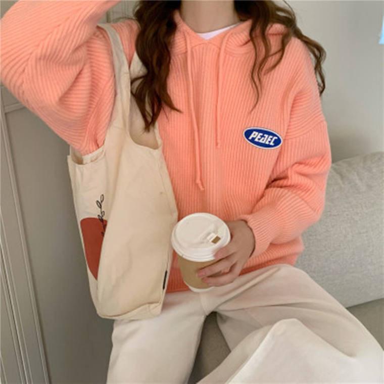 Fc Fashion Lazy Wind Hooded Sticker Standard Pullover Top Trendy