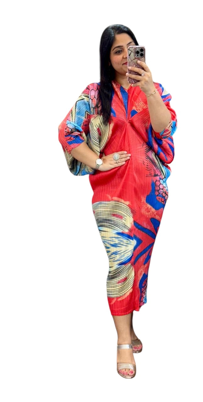 V-neck Mid- Sleeve Temperament Pleated Long Skirt Female FC1290