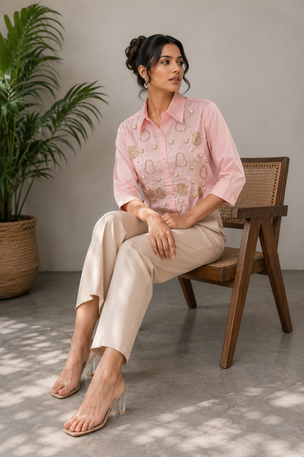 Golden Rhinestone Embedded Shirt FC2459