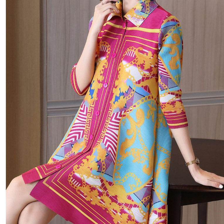 Fc New Geomatric Print Pleated Loose Dress