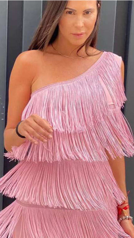 Fc Slanted Neck Dress Fashion Tassel