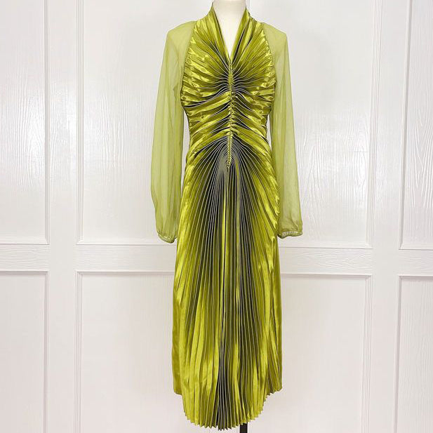 Fc Butterfly Pressed Pleated Glass Satin Dress