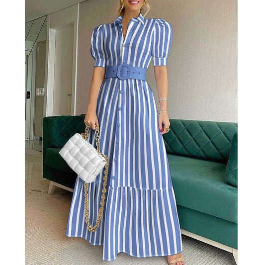 FC Long Dresses Fashion Turn-down Collar Button Shirt Dress