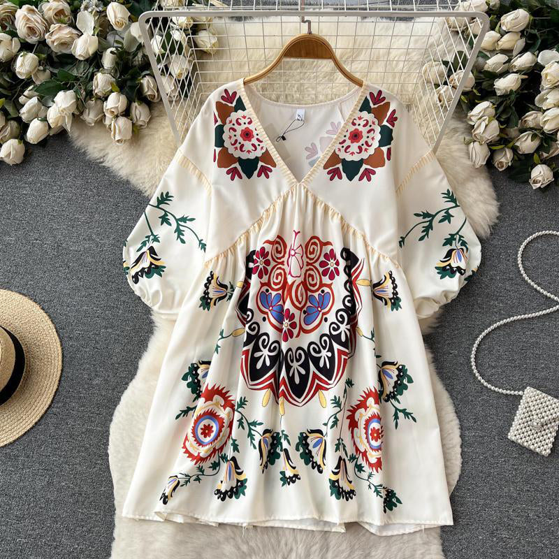 Fc Summer Loose Printed Flower Holiday Dress Chic Doll Dress