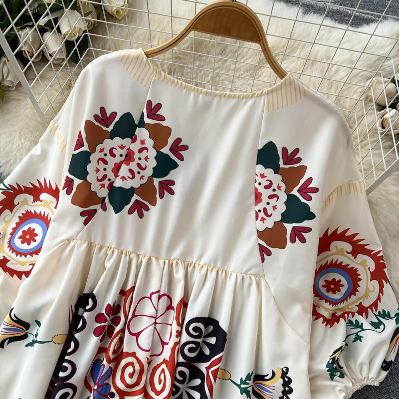 Fc Summer Loose Printed Flower Holiday Dress Chic Doll Dress