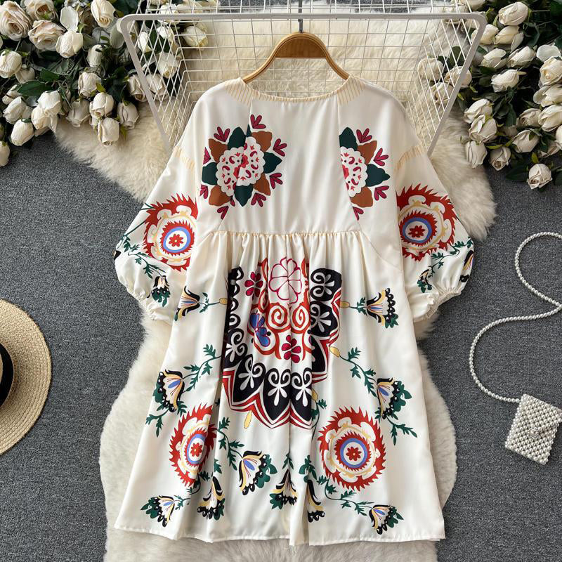 Fc Summer Loose Printed Flower Holiday Dress Chic Doll Dress