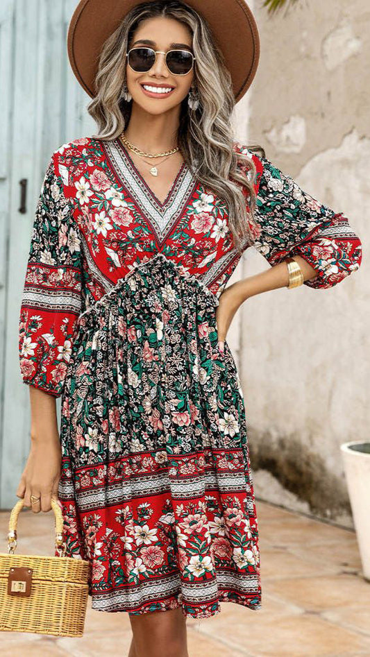 Fc V-Neck Short Sleeve Printed Dress