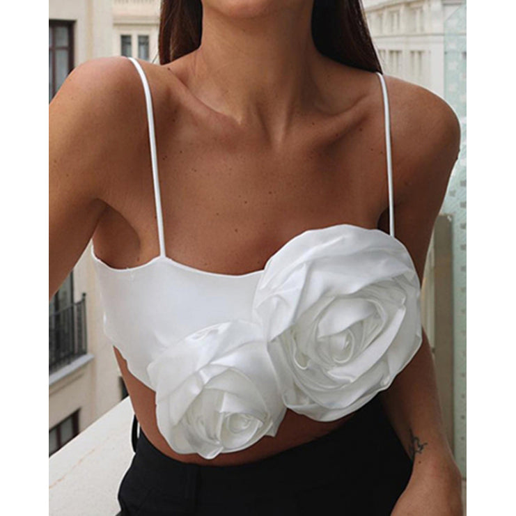 Fc Steeet Flower Shaped Camisole White Solid Backless Sleevel