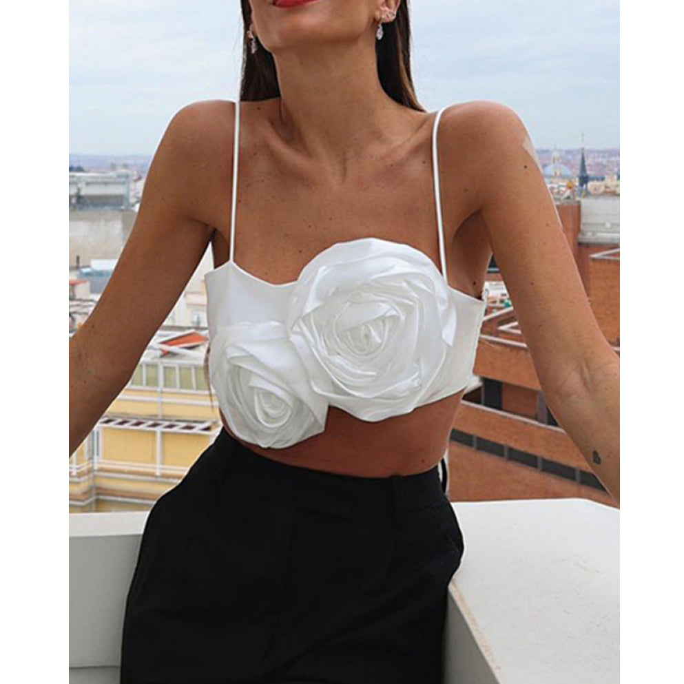 Fc Steeet Flower Shaped Camisole White Solid Backless Sleevel