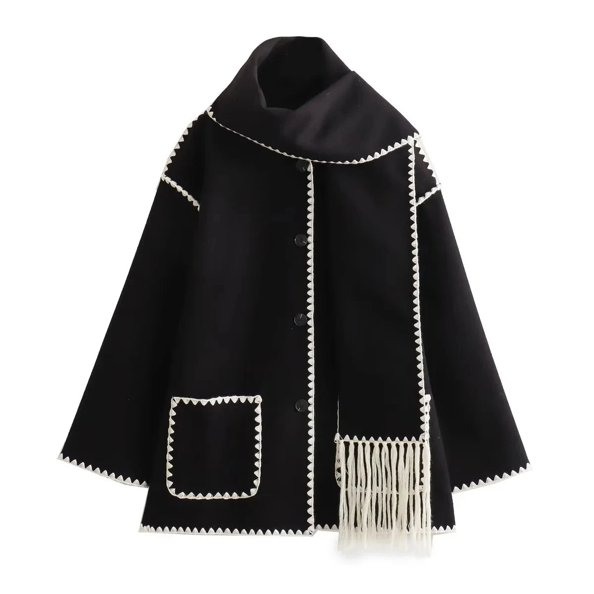 Women's Coat With Tassel Scarf FC1705