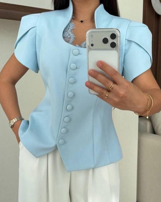 Stylish Sleeve And Neckline With Button Front Top FC2593