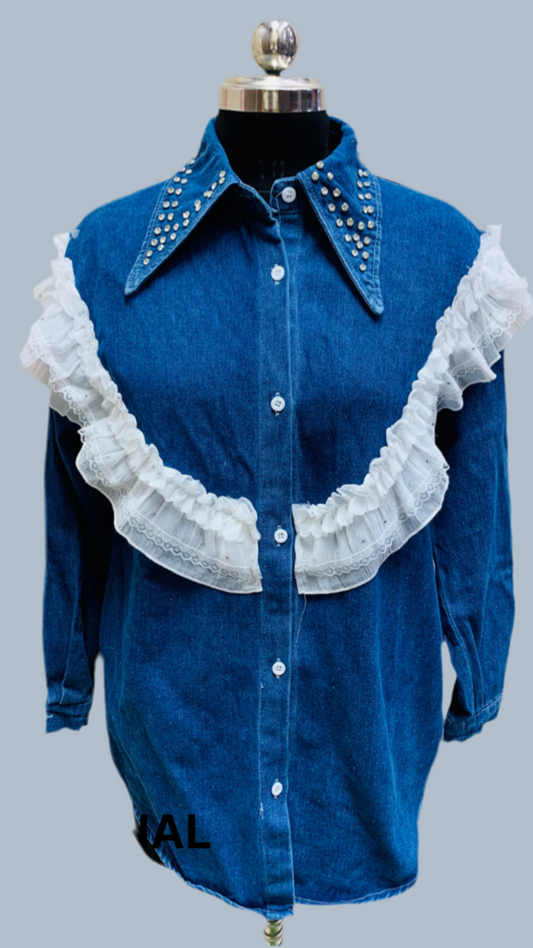 Ruffle Shoulder Denim Shirt FC1570