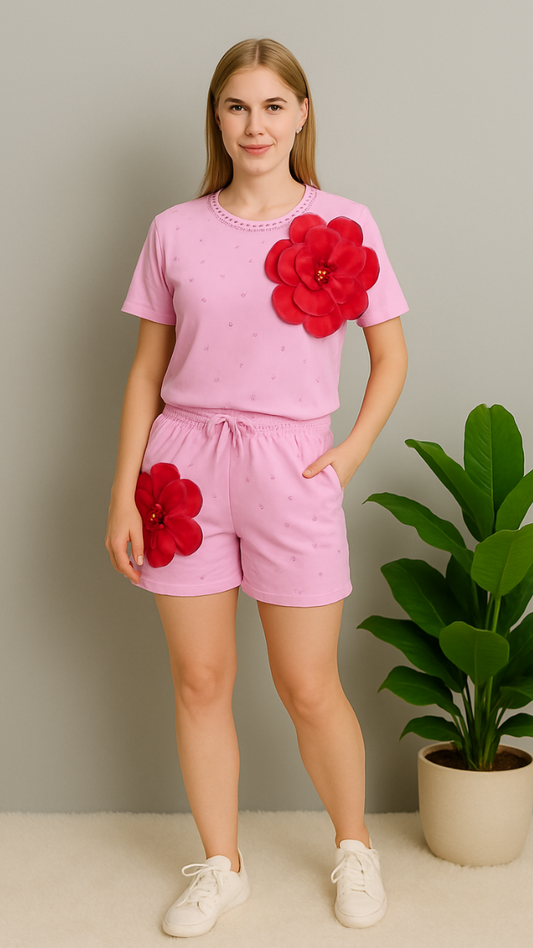 3D Flower Designed Short Coord Set FC1948