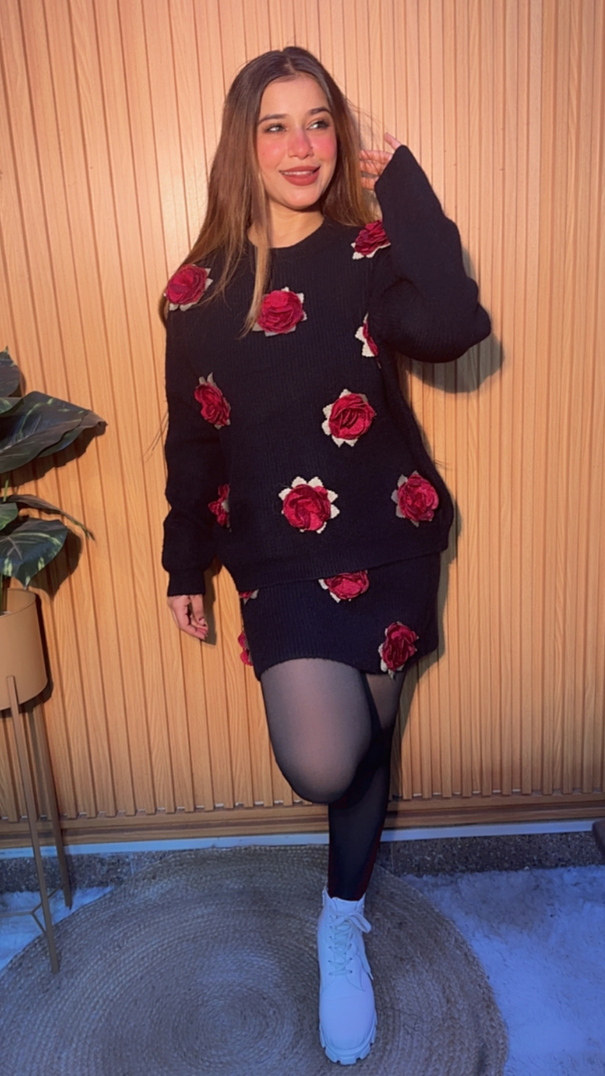 3D Flower Embedded Woolen Skirt Top FC2059