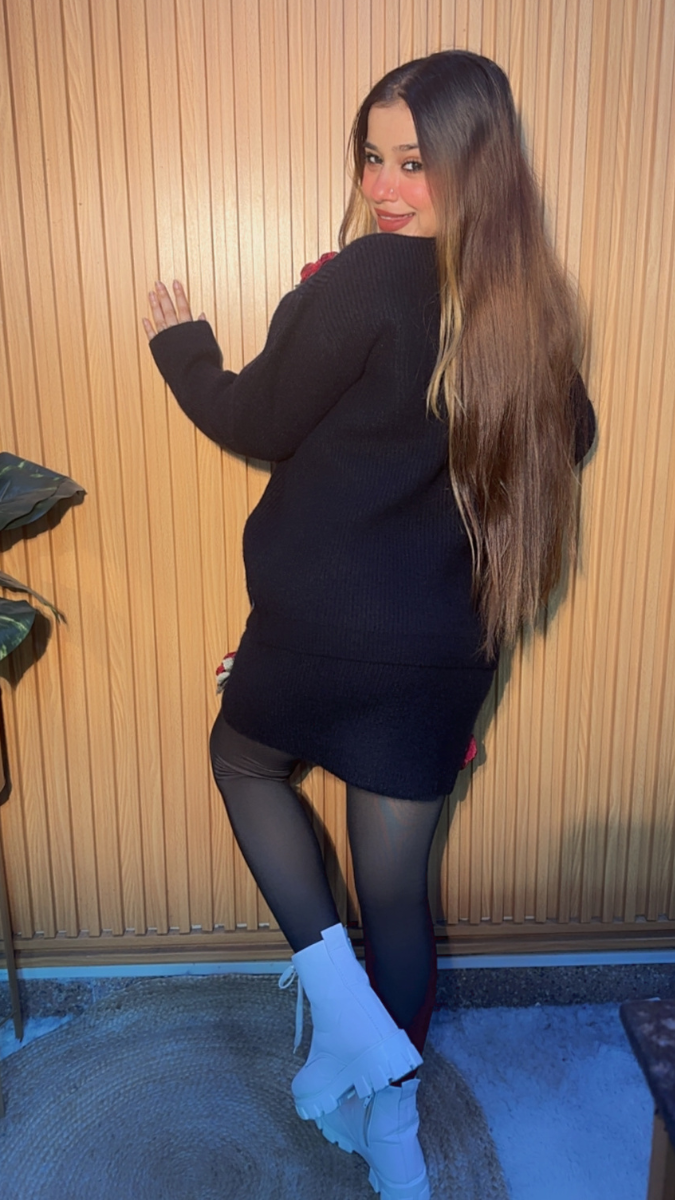 3D Flower Embedded Woolen Skirt Top FC2059